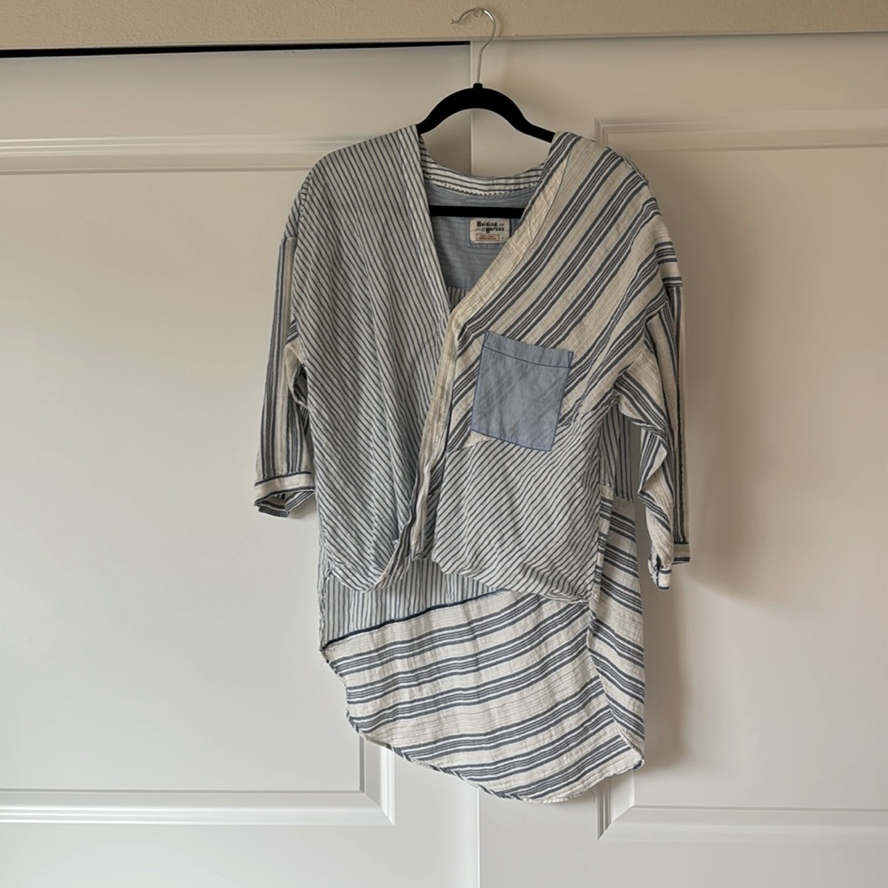 Anthropologie/Holding Horses, high-low, three-quarter sleeve, linen top